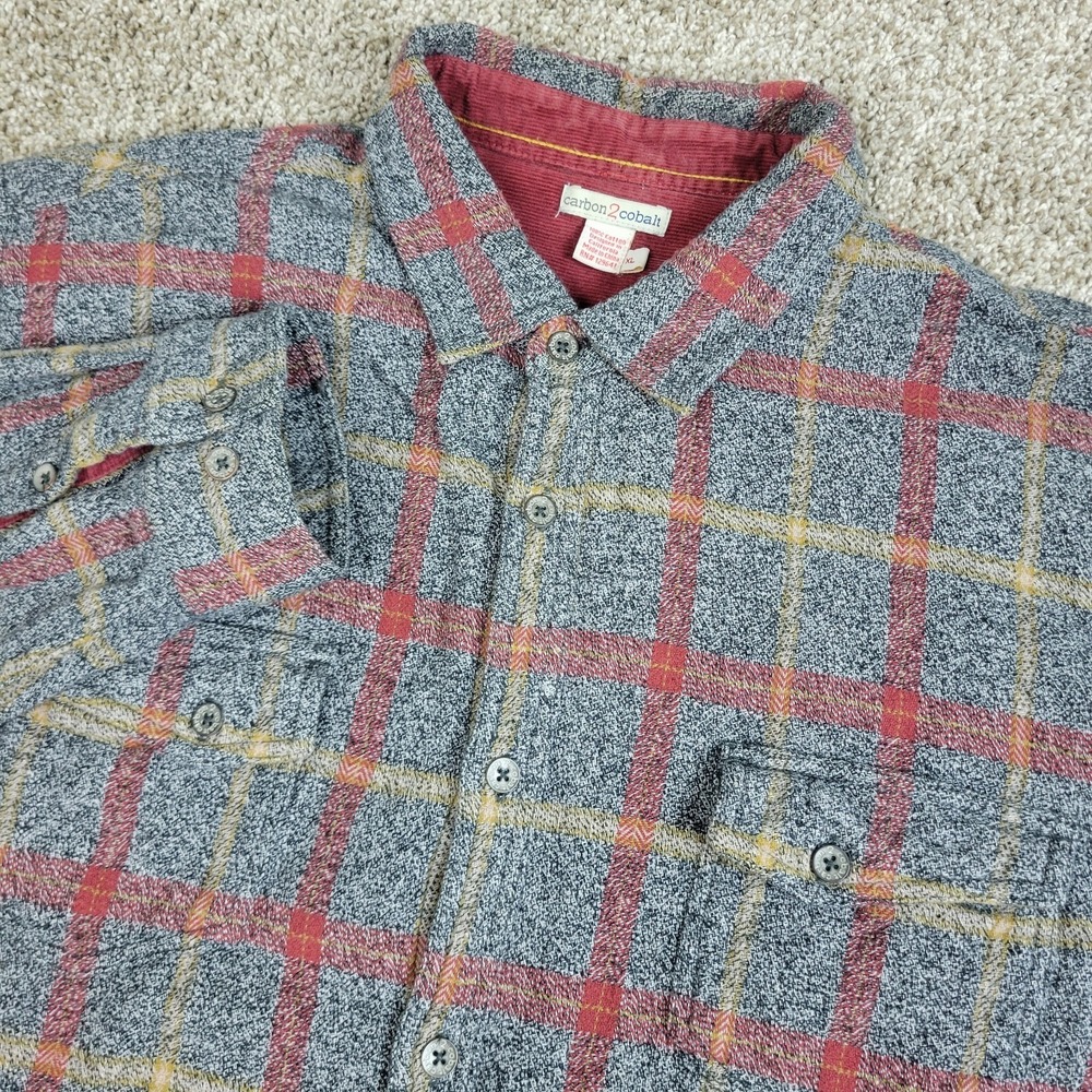 Carbon‎ 2 Cobalt Mens XL Gray Plaid Check Button Up Long Sleeve Flannel